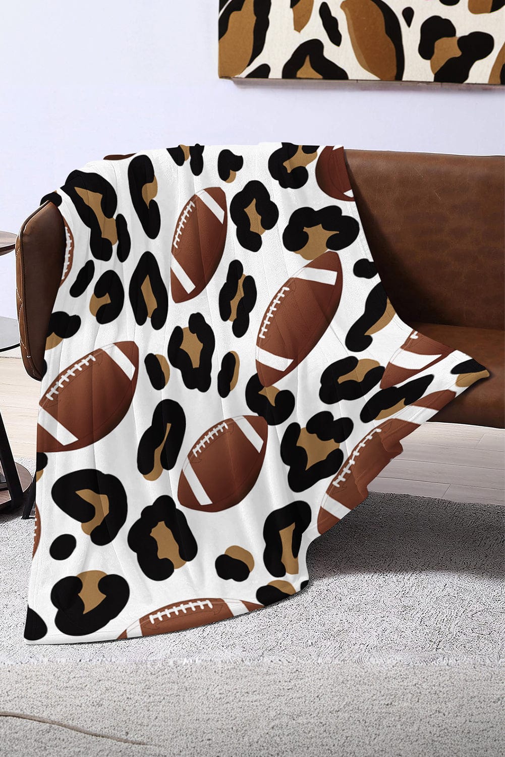 Leopard & Rugby Patterned Flannel Throw Blanket 130*150cm