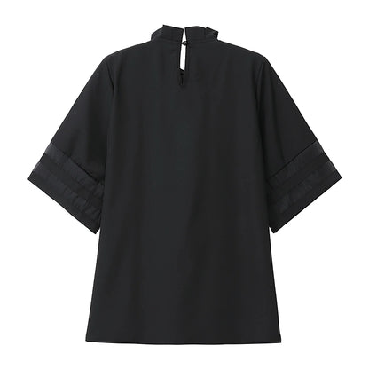 Women's Shirt Blouse Plain Casual Mesh Black Short Sleeve Basic Turtleneck High Neck