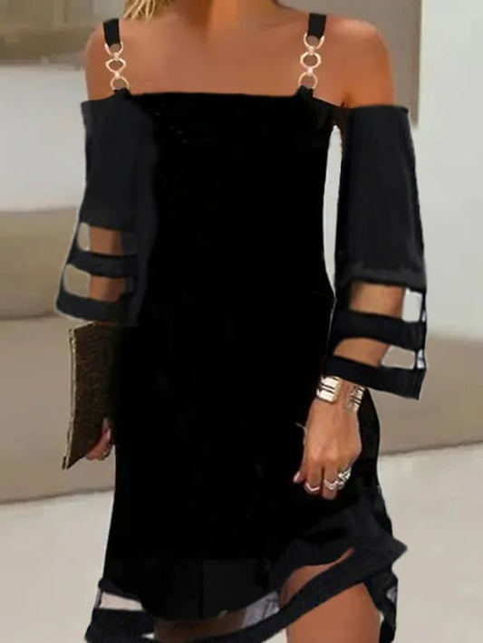 Women's Casual Dress Sheath Dress Sundress Mini Dress Black 3/4 Length Sleeve Pure Color Ruched Summer Spring Fall Spaghetti Strap Fashion Birthday Wedding Guest Vacation 2023 S M L XL XXL 3XL - LuckyFash™