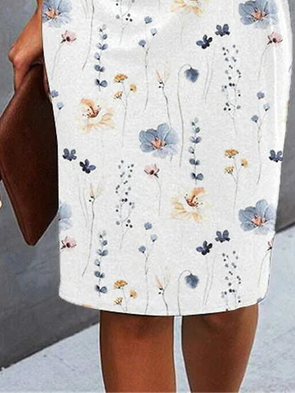 Women's Casual Dress Sheath Dress Floral Dress Floral Twist Crew Neck Midi Dress Fashion Modern Outdoor Daily Short Sleeve Regular Fit White Blue Gray Summer Spring S M L XL XXL - LuckyFash™