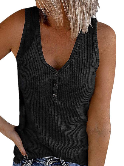 Women's Tank Top Going Out Tops Henley Shirt Vest Plain Casual Daily Holiday Button Black Sleeveless Streetwear Basic Beach V Neck