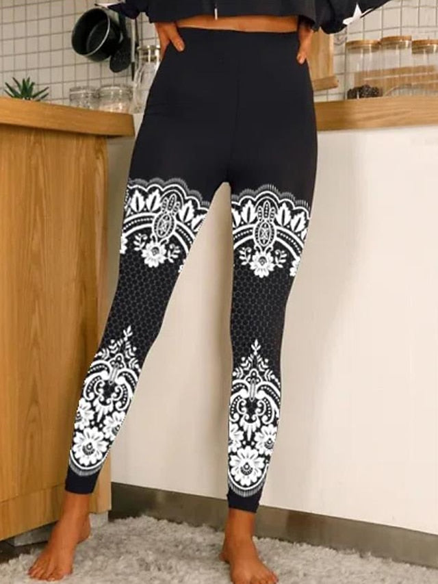 Women's Yoga Leggings Tummy Control Butt Lift Quick Dry High Waist Yoga Fitness Gym Workout Tights Leggings Floral 1# 2# 3# Spandex Sports Activewear Stretchy Skinny / Athletic / Athleisure - LuckyFash™