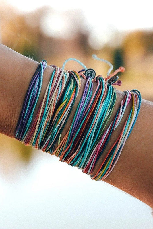 Light Blue Multi Colors Wax Rope Woven Bracelet Set