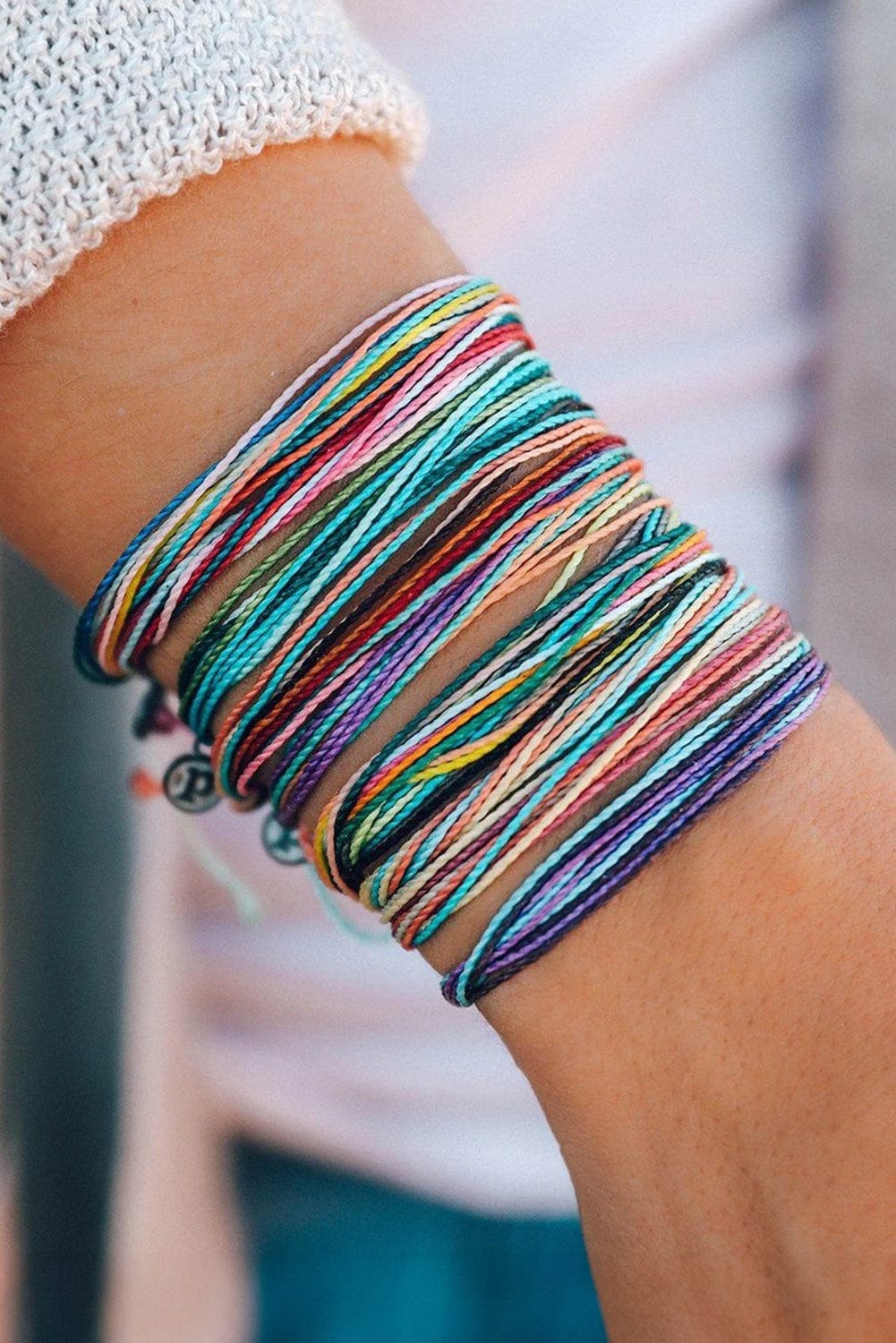 Light Blue Multi Colors Wax Rope Woven Bracelet Set