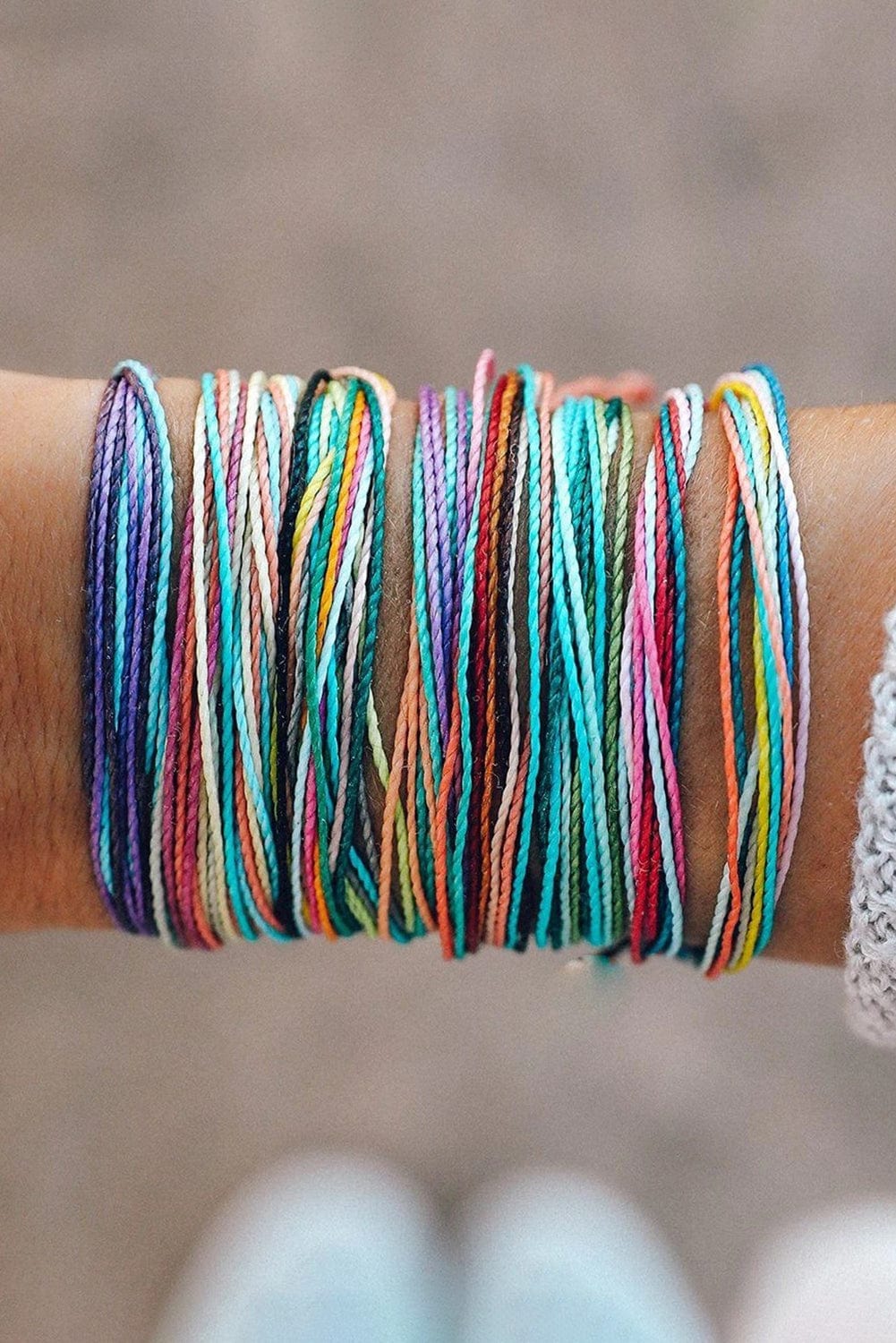 Light Blue Multi Colors Wax Rope Woven Bracelet Set