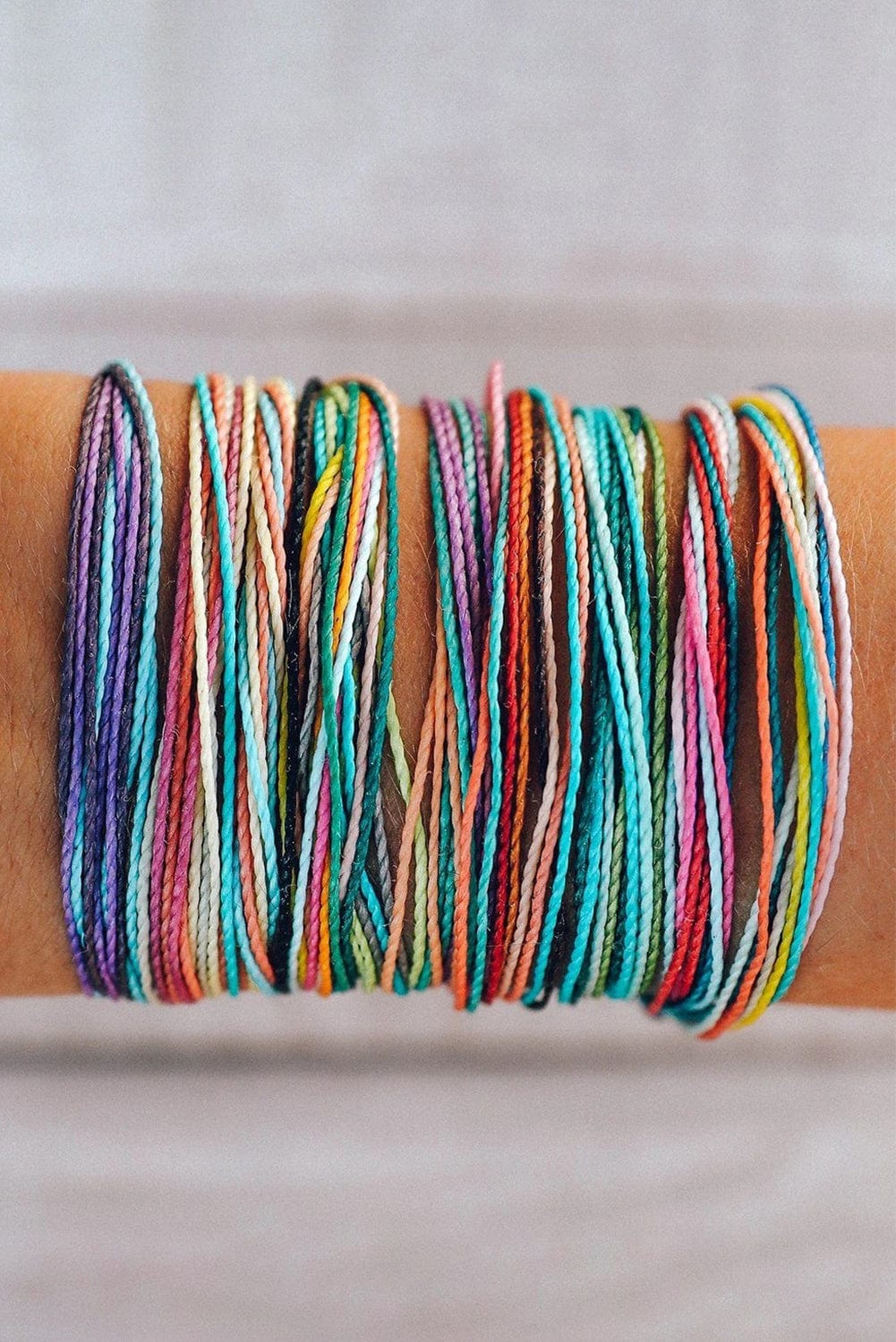 Light Blue Multi Colors Wax Rope Woven Bracelet Set