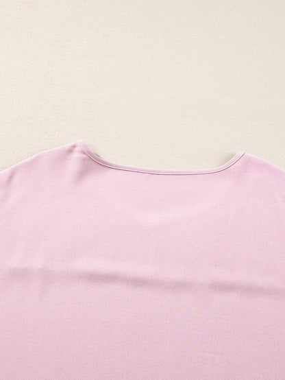 Light Pink Pleated Patch Crew Neck T-Shirt