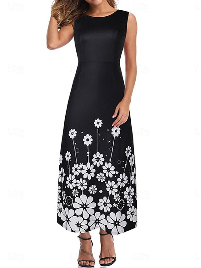 Women's Sundress Floral Print Crew Neck Long Dress Maxi Dress Elegant Stylish Party Daily Sleeveless Summer