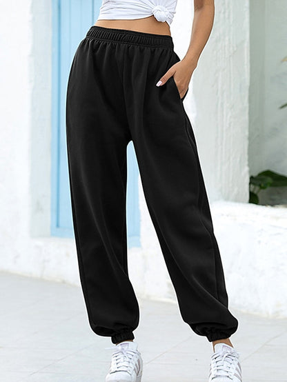 Women's Sweatpants Cotton Solid Color Black White Fashion High Waist Full Length Outdoor Street Fall Winter