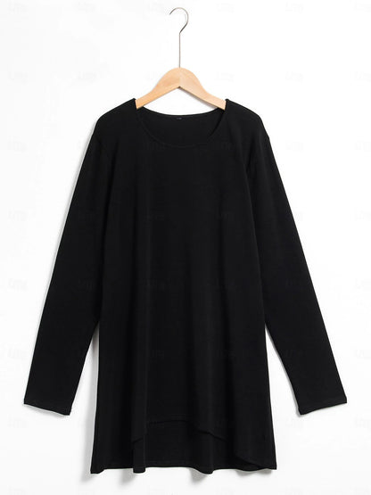 Women's T shirt Tee Modal Plain Casual Daily Weekend Flowing tunic Black Long Sleeve Fashion Daily Basic Round Neck Fall & Winter