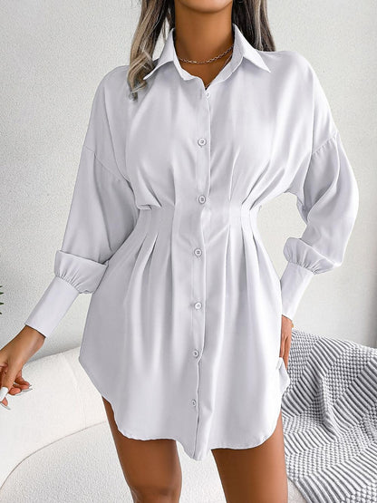 Women's Shirt Dress Plain Dress Mini Dress Button Vacation Streetwear Maxi Shirt Collar Long Sleeve White Blue Army Green Color