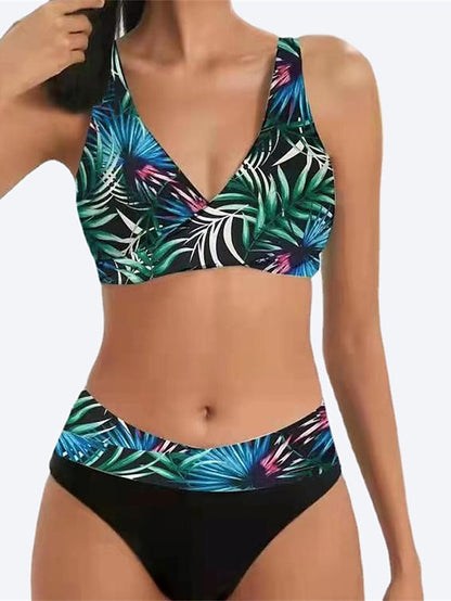 Women's Swimwear Bikini 2 Piece Normal Swimsuit Backless Push Up Printing Striped Leaf Green Black Purple Light Green Wine V Wire Bathing Suits New Stylish Vacation / Sexy / Modern / Padded Bras - LuckyFash™