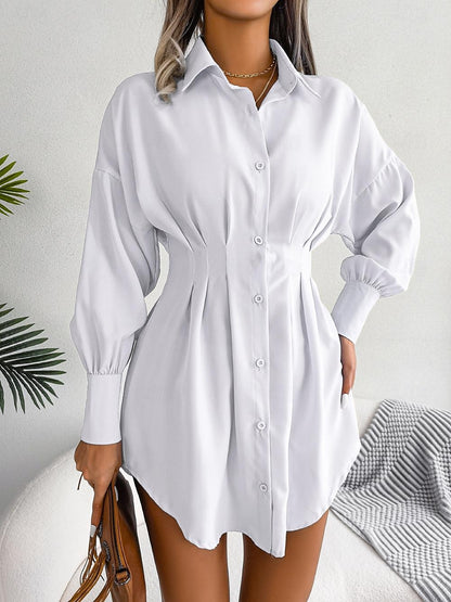 Women's Shirt Dress Plain Dress Mini Dress Button Vacation Streetwear Maxi Shirt Collar Long Sleeve White Blue Army Green Color