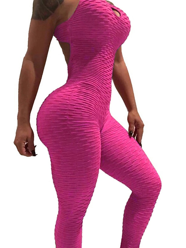 Women's Onesie Workout Sets Scrunch Butt Open Back Bodysuit Romper Clothing Suit Black White Spandex Yoga Fitness Gym Workout Tummy Control Butt Lift Power Flex Sleeveless Sport Activewear High - LuckyFash™
