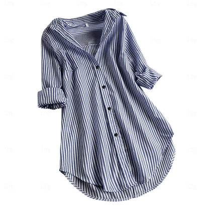 Women's Shirt Blouse Striped Daily Button Print Black Long Sleeve Casual Shirt Collar Spring &  Fall