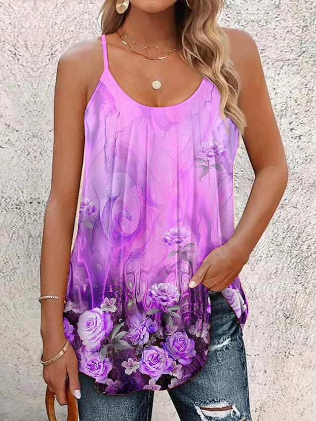 Women's Tank Top Floral Casual Holiday Print Pink Sleeveless Basic U Neck