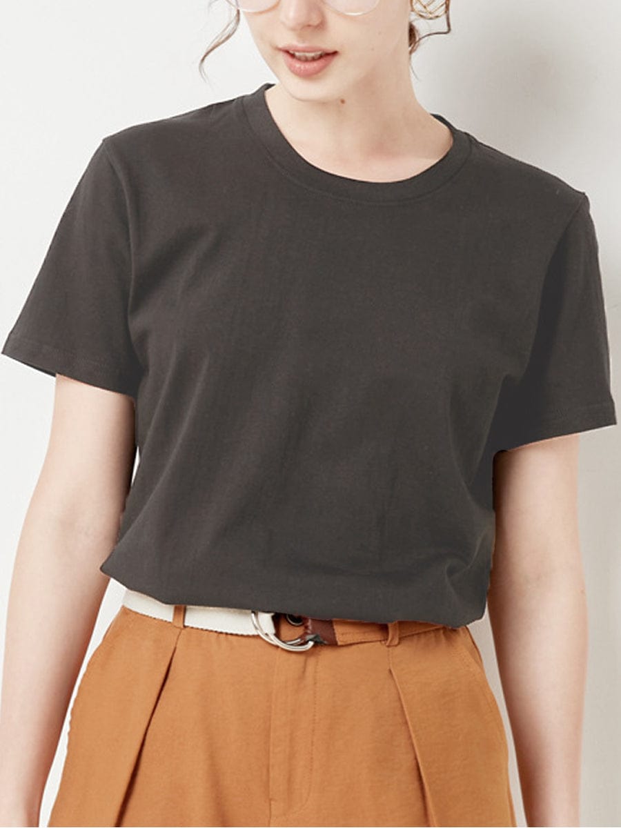 Loose Fit Solid Color Round Neck T-Shirt for Casual Elegance