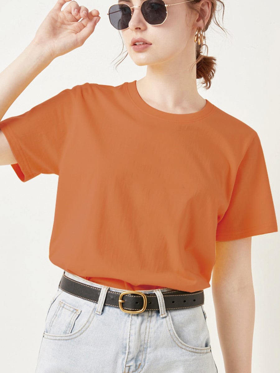 Loose Fit Solid Color Round Neck T-Shirt for Casual Elegance