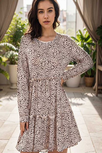 loose leopard print v neck dress drop shoulder a line closed cape paneled 123115