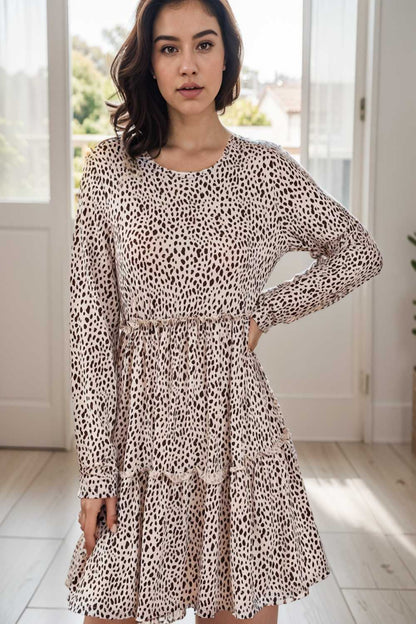 loose leopard print v neck dress drop shoulder a line closed cape paneled 142426