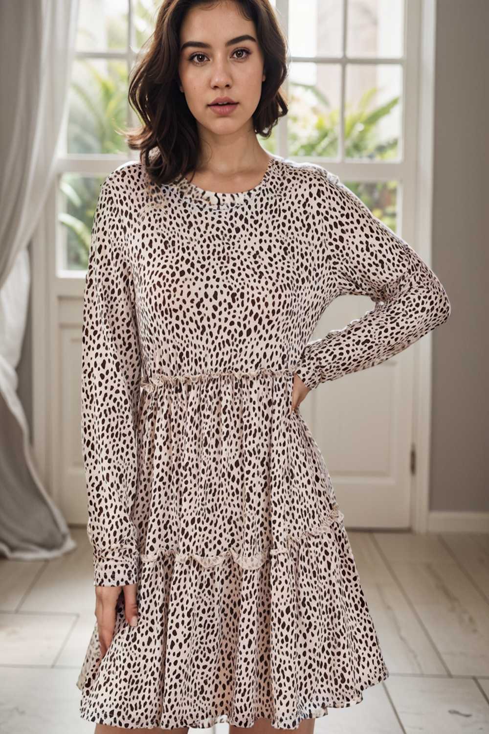 loose leopard print v neck dress drop shoulder a line closed cape paneled 123114