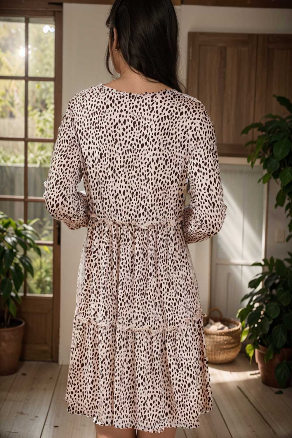 loose leopard print v neck dress drop shoulder a line closed cape paneled 134291