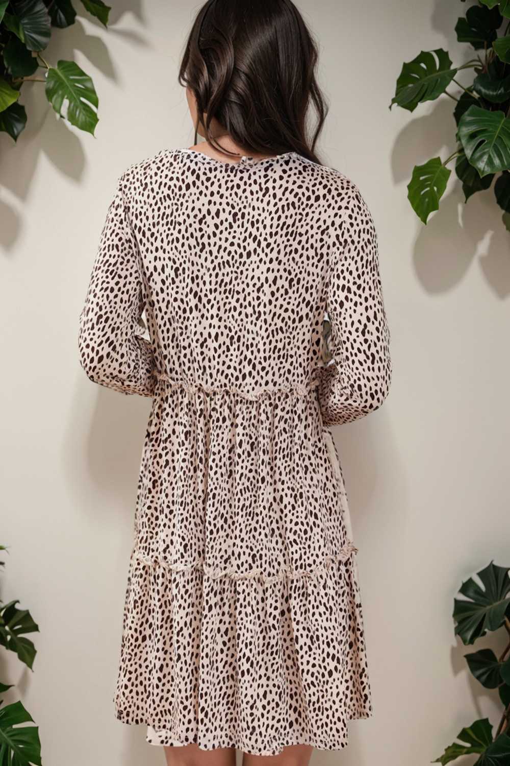 loose leopard print v neck dress drop shoulder a line closed cape paneled 137837