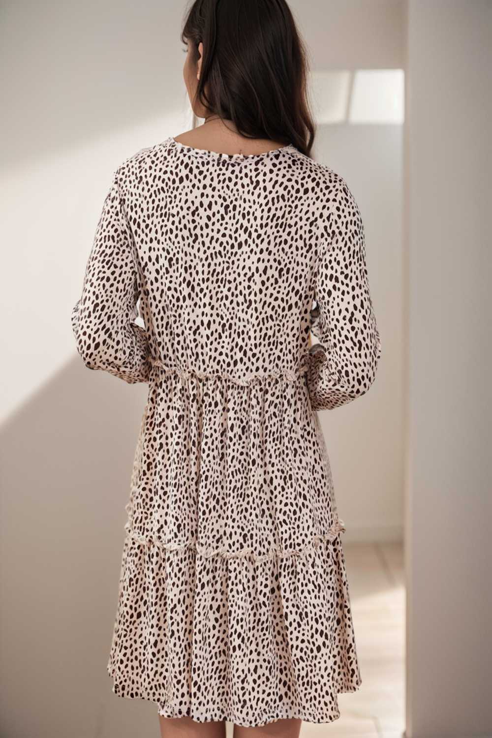 loose leopard print v neck dress drop shoulder a line closed cape paneled 132926