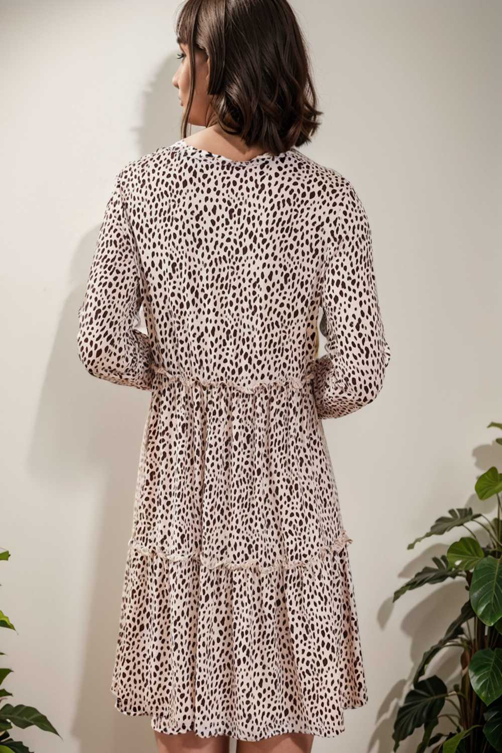 loose leopard print v neck dress drop shoulder a line closed cape paneled 147661