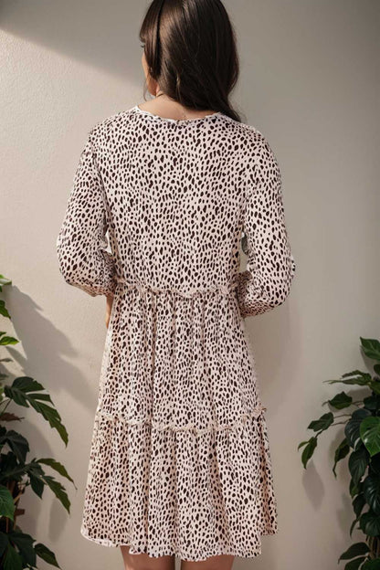 loose leopard print v neck dress drop shoulder a line closed cape paneled 105157