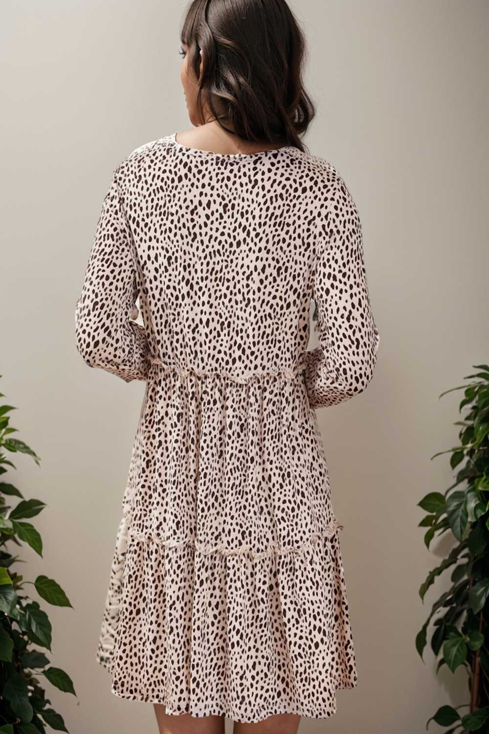loose leopard print v neck dress drop shoulder a line closed cape paneled 127186