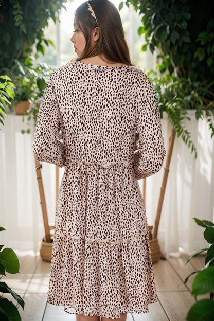 loose leopard print v neck dress drop shoulder a line closed cape paneled 127184