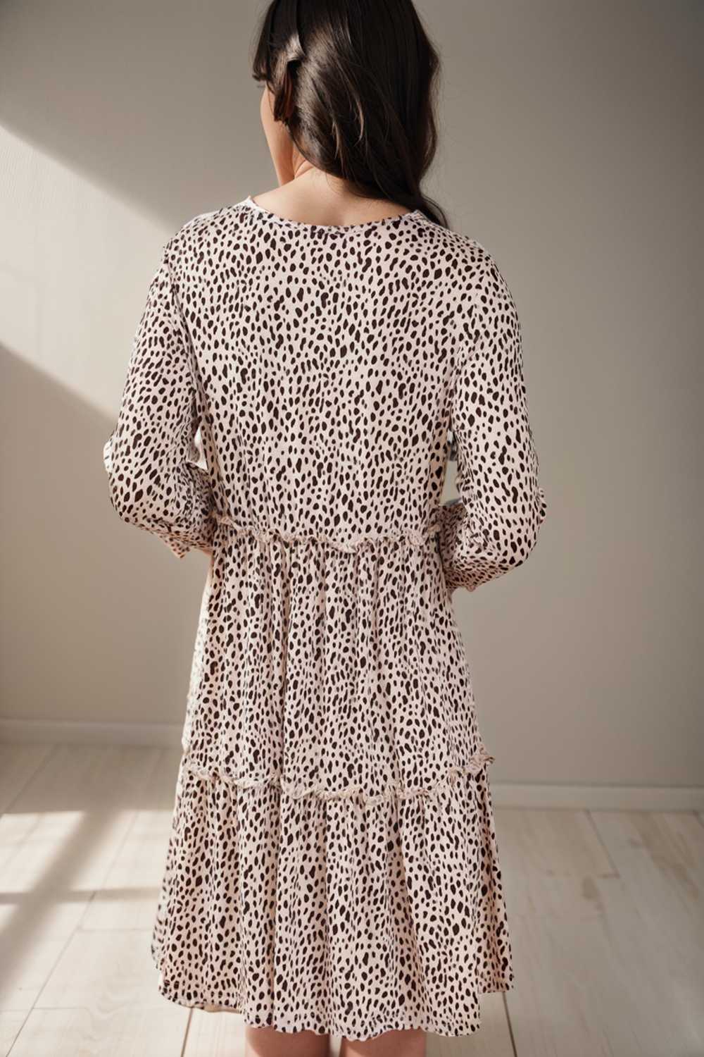 loose leopard print v neck dress drop shoulder a line closed cape paneled 106484