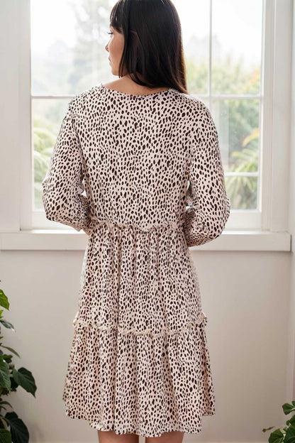 loose leopard print v neck dress drop shoulder a line closed cape paneled 132918