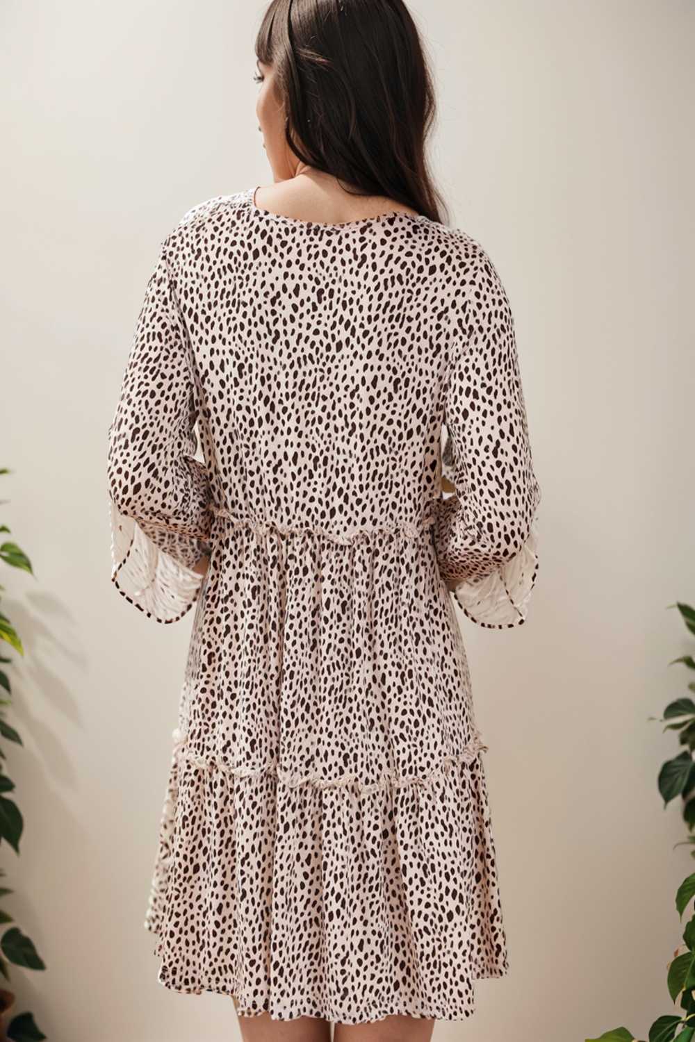 loose leopard print v neck dress drop shoulder a line closed cape paneled 106479