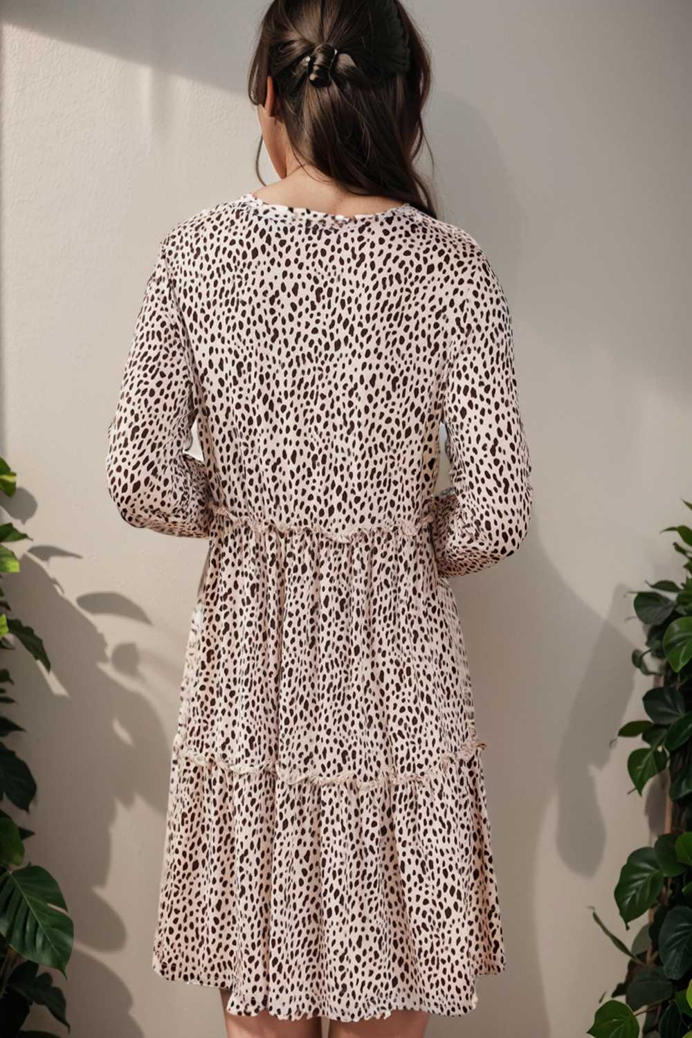 loose leopard print v neck dress drop shoulder a line closed cape paneled 106473