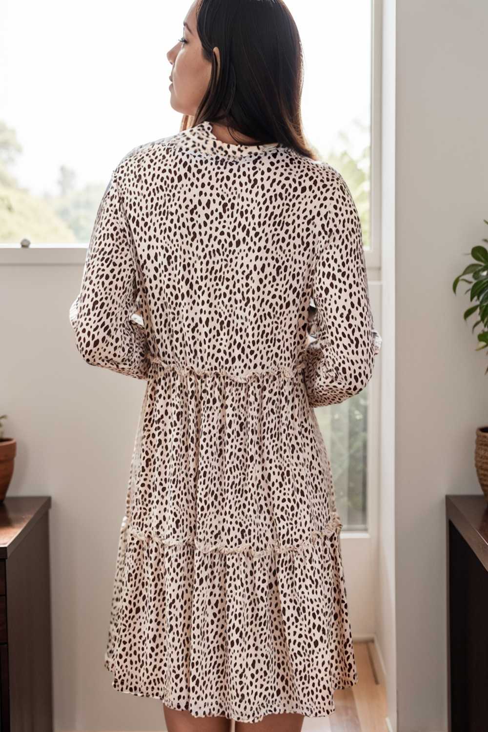 loose leopard print v neck dress drop shoulder a line closed cape paneled 105063