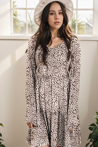 loose leopard print v neck dress drop shoulder a line closed cape paneled 133189