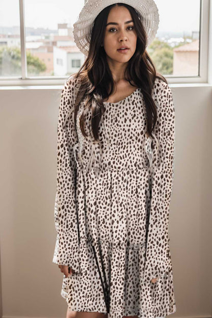 loose leopard print v neck dress drop shoulder a line closed cape paneled 132904