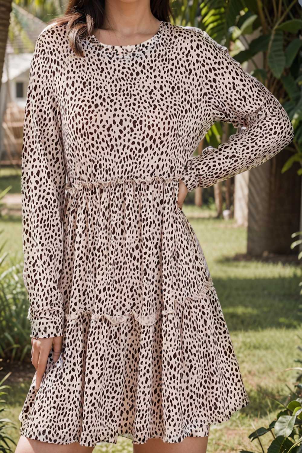 loose leopard print v neck dress drop shoulder a line closed cape paneled 145145