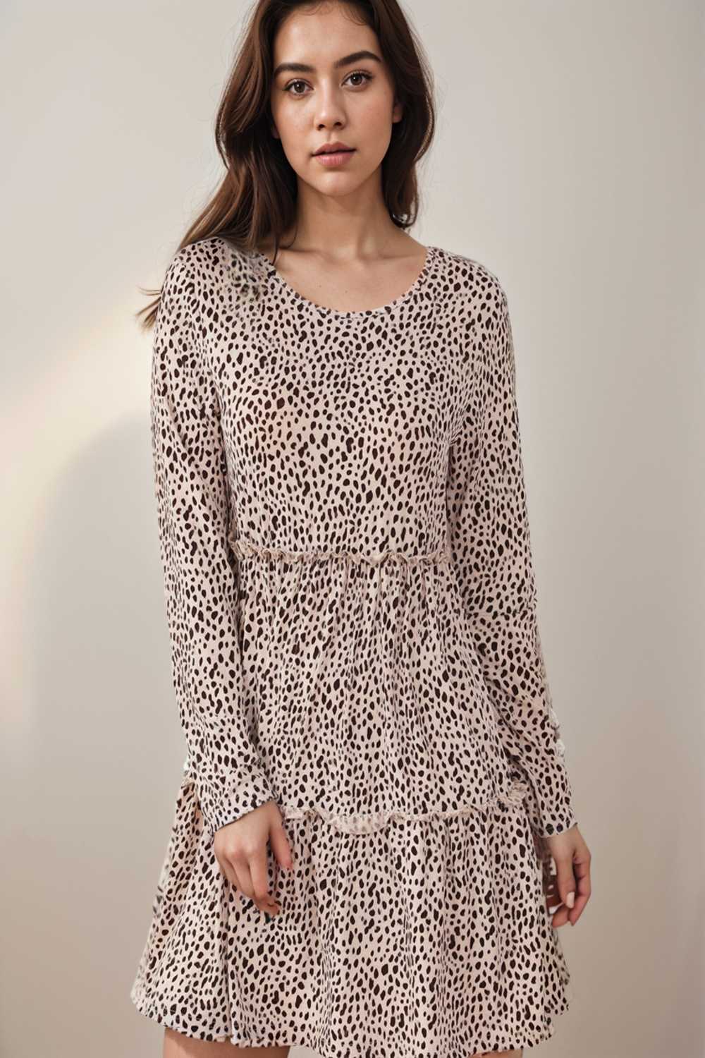 loose leopard print v neck dress drop shoulder a line closed cape paneled 140893