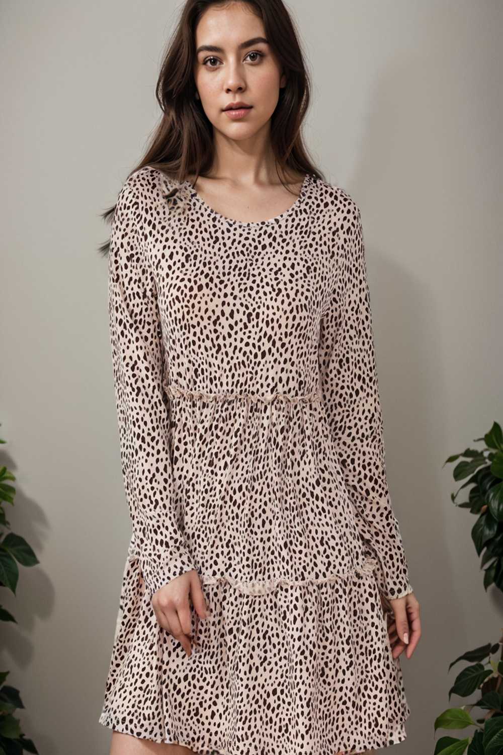 loose leopard print v neck dress drop shoulder a line closed cape paneled 140889