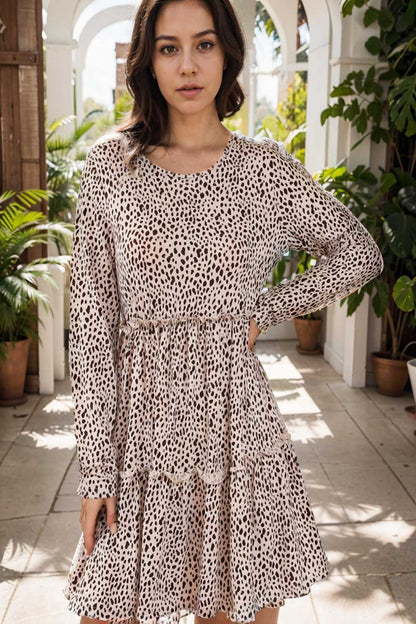 loose leopard print v neck dress drop shoulder a line closed cape paneled 132934