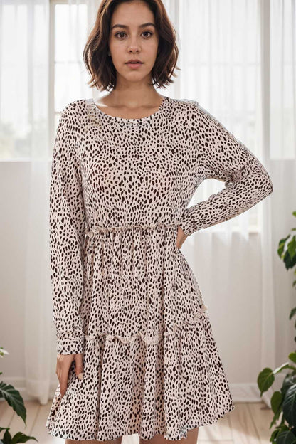 loose leopard print v neck dress drop shoulder a line closed cape paneled 132931