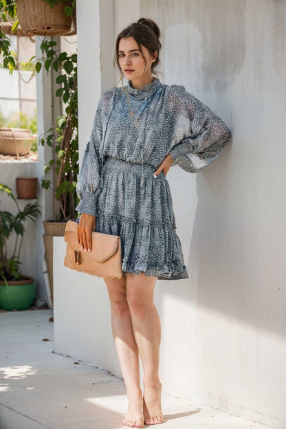 loose leopard print v neck dress drop shoulder a line closed cape paneled 110308