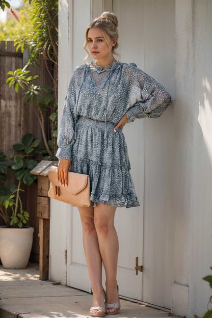 loose leopard print v neck dress drop shoulder a line closed cape paneled 124980