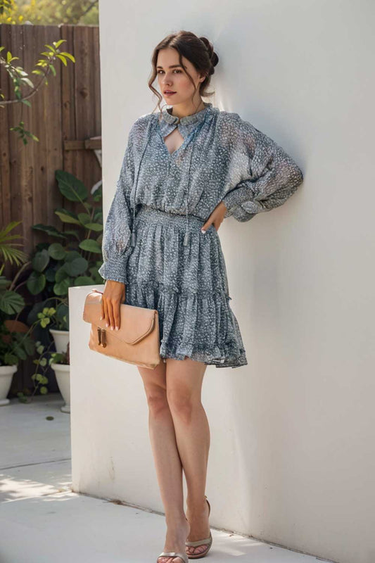 loose leopard print v neck dress drop shoulder a line closed cape paneled 112808