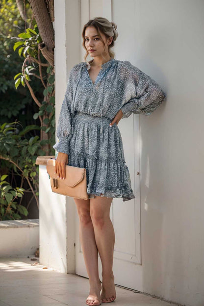 loose leopard print v neck dress drop shoulder a line closed cape paneled 111886