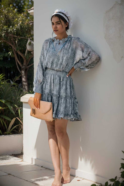 loose leopard print v neck dress drop shoulder a line closed cape paneled 124973