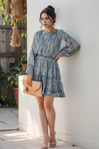 loose leopard print v neck dress drop shoulder a line closed cape paneled 133250
